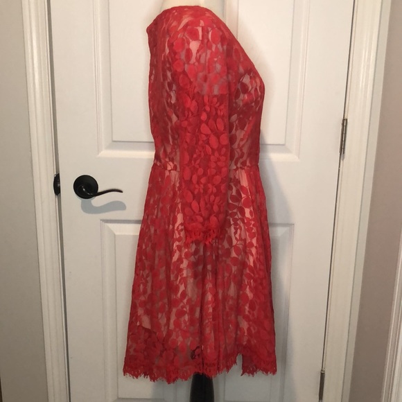 Free People Red Floral Lace Mesh Dress size 8 - Picture 11 of 16